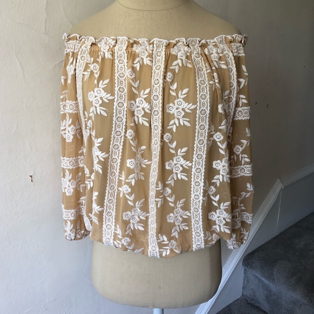 Flowers of Romance Embroidered Off Shoulder Top